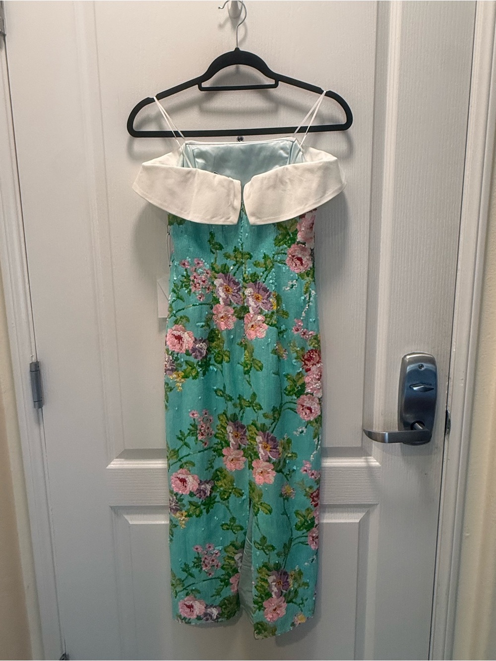 Maude Club Off-Shoulder Floral Midi Dress in Aqua size S NWT - Picture 5 of 6